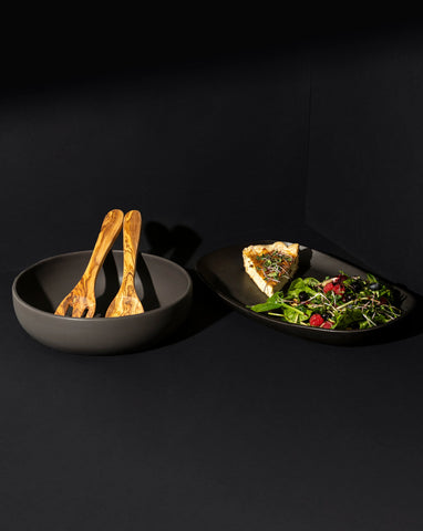 Ensemble plat de service, Bol et set en bois d'olivier