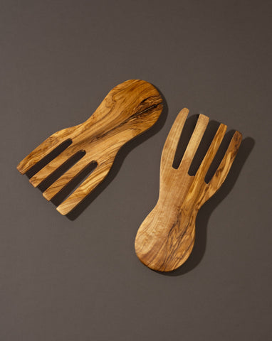 Natural Olive Wood Serving Forks - Pair