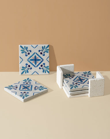Malaga Patterned Marble Tiles Coasters |  Set of 4